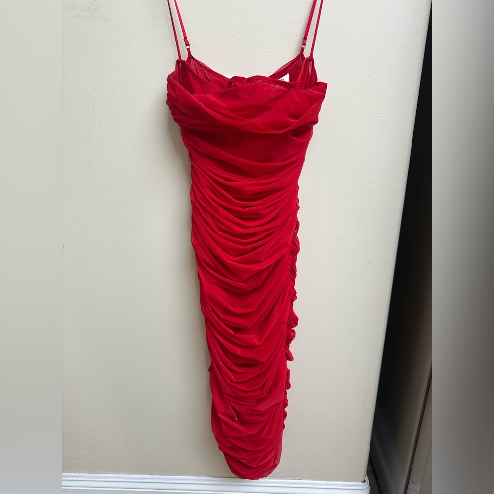 House Of CB Red Ruched Dress - Picture 3 of 11